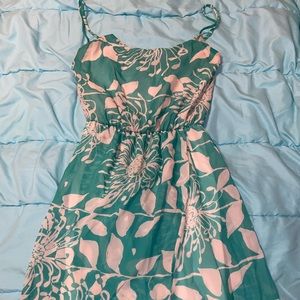 Teal and cream Spaghetti Strapped Dress
